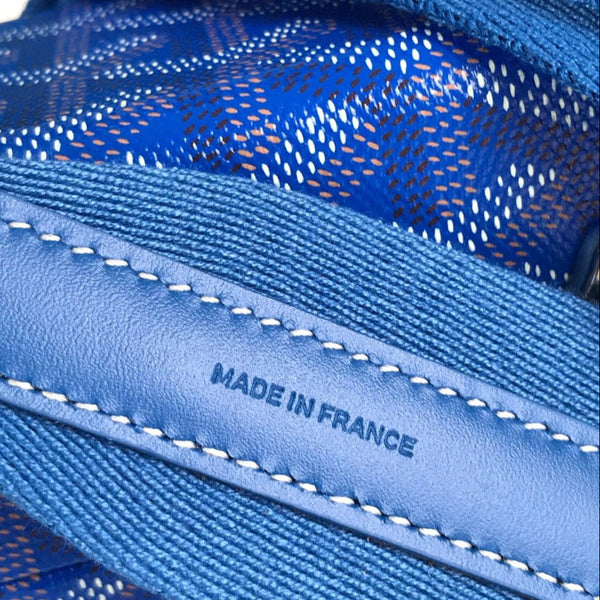 CASSETTE TRUNK BAG 21 IN BLUE GOYARDINE CANVAS & CLAMECY COWHIDE