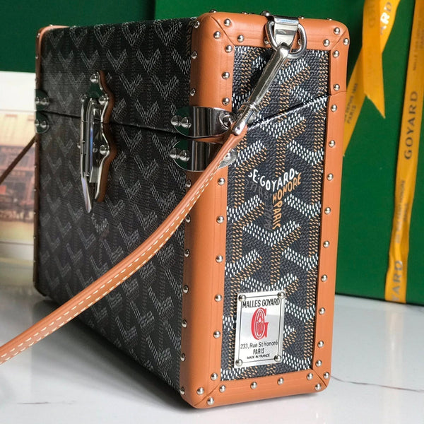 CASSETTE TRUNK BAG 21 IN TAN BROWN GOYARDINE CANVAS & CLAMECY COWHIDE