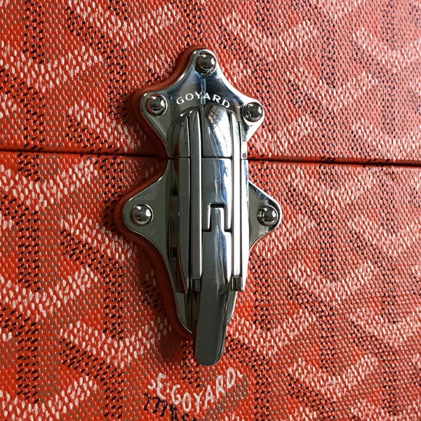 CASSETTE TRUNK BAG 21 IN RED GOYARDINE CANVAS & CLAMECY COWHIDE