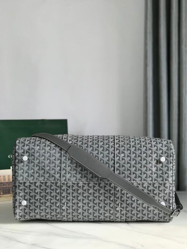 BOSTON 50 BAG IN GRAY GOYARDINE CANVAS AND CALFSKIN TRIM