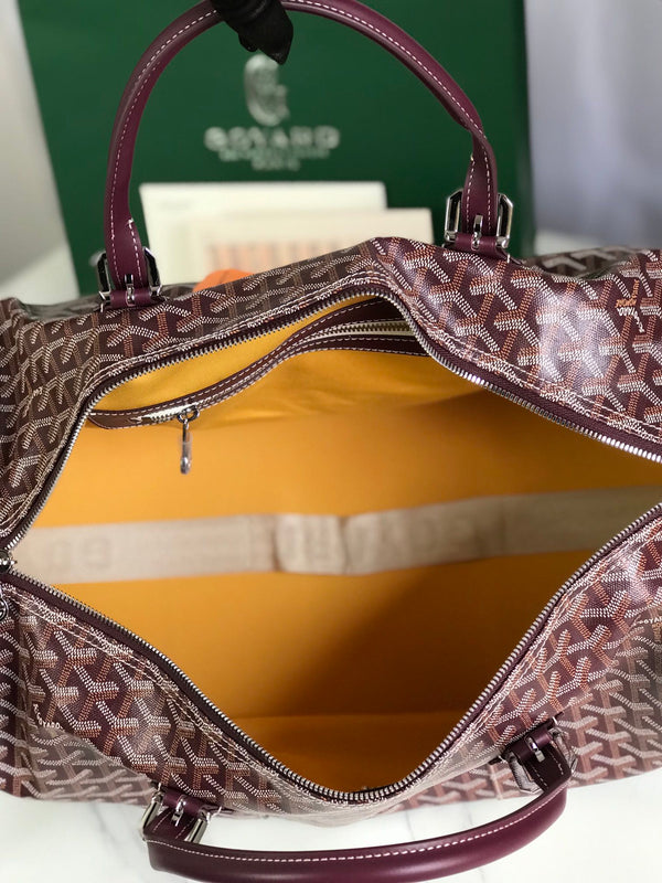 BOSTON 50 BAG IN WINE RED GOYARDINE CANVAS AND CALFSKIN TRIM