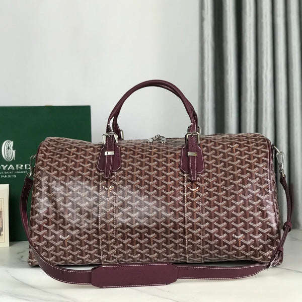 BOSTON 50 BAG IN WINE RED GOYARDINE CANVAS AND CALFSKIN TRIM