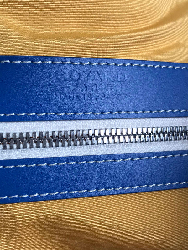 BOSTON 50 BAG IN SAPPHIRE BLUE GOYARDINE CANVAS AND CALFSKIN TRIM