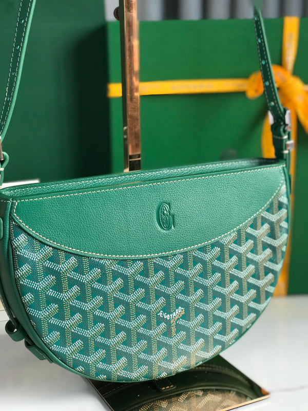 HIRONDELLE BAG 25 IN GREEN LAMBSKIN AND GOYARDINE CANVAS