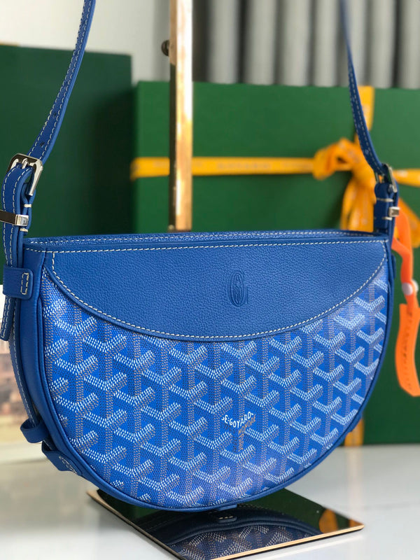 HIRONDELLE BAG 25 IN SAPPHIRE BLUE LAMBSKIN AND GOYARDINE CANVAS