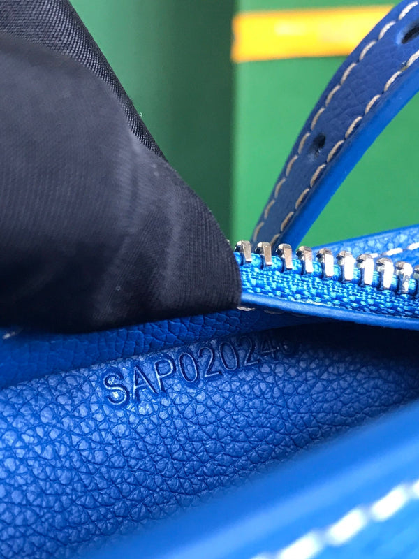 HIRONDELLE BAG 25 IN SAPPHIRE BLUE LAMBSKIN AND GOYARDINE CANVAS