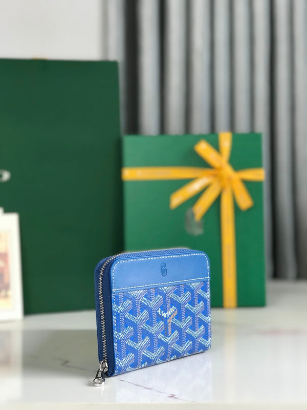 MATIGNON MINI WALLET 11 IN SAPPHIRE BLUE GOYARDINE CANVAS AND CALFSKIN