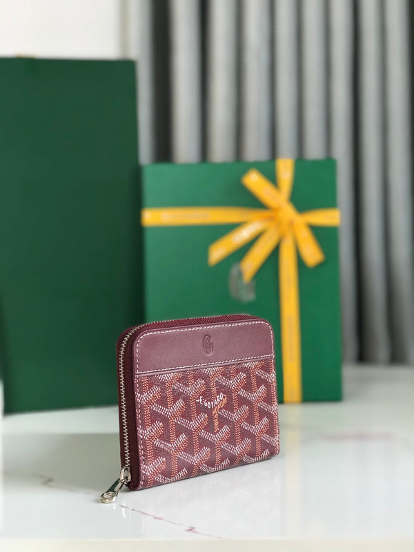 MATIGNON MINI WALLET 11 IN WINE RED GOYARDINE CANVAS AND CALFSKIN