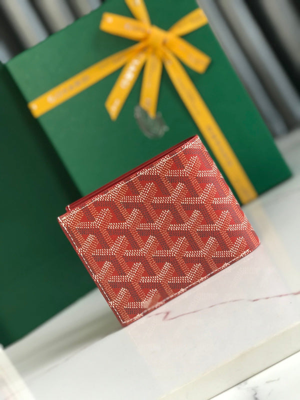 Goyard Victoire Wallet 11cm Red Canvas & Cafskin