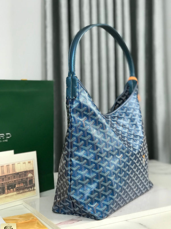 Bohème Hobo Bag 42cm Deep Blue Canvas Chevroches Calfskin