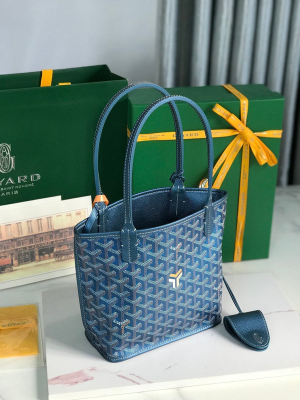 Anjou Mini Bag 20cm Deep Blue Canvas Chevroches Calfskin