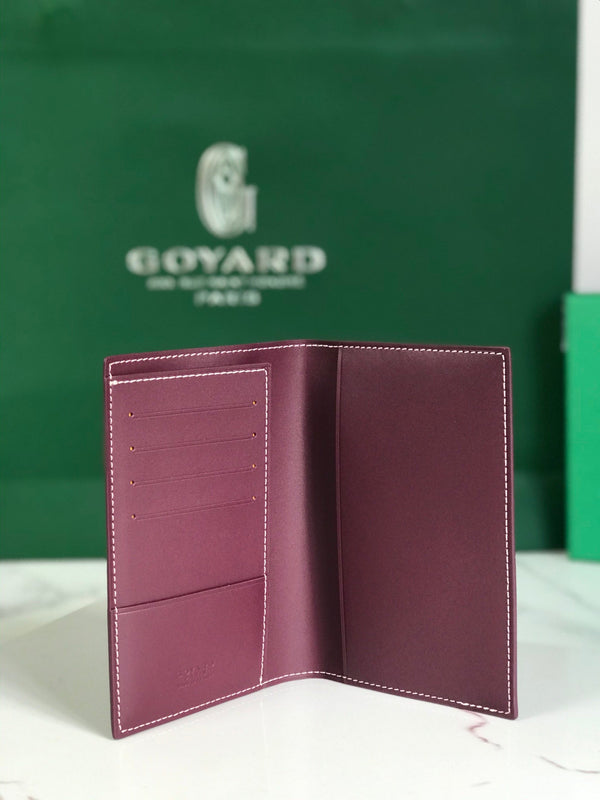 Goyard Grenelle Passport Cover 10cm Burgundy Canvas & Cafskin