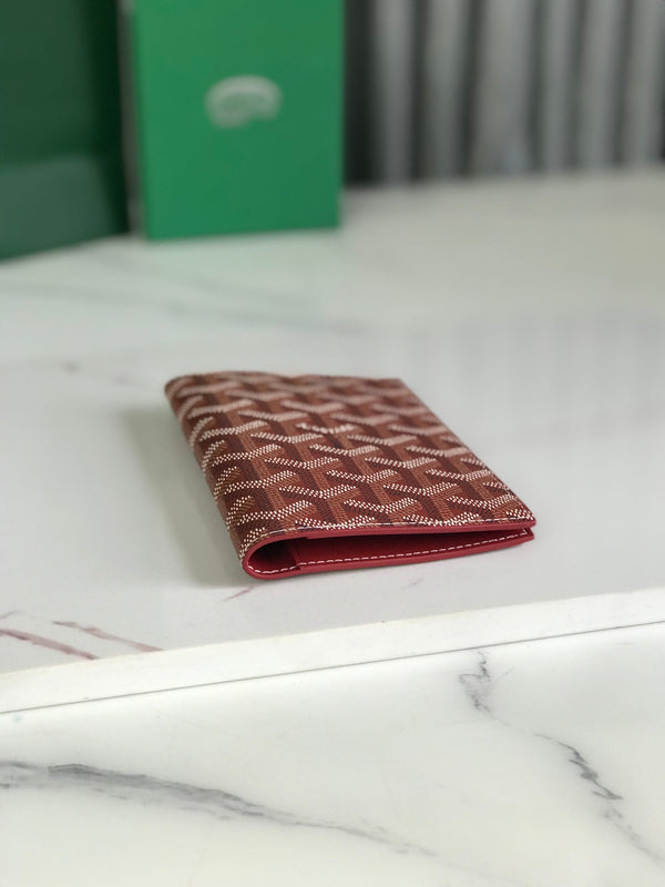 Goyard Grenelle Passport Cover 10cm Red Canvas & Cafskin