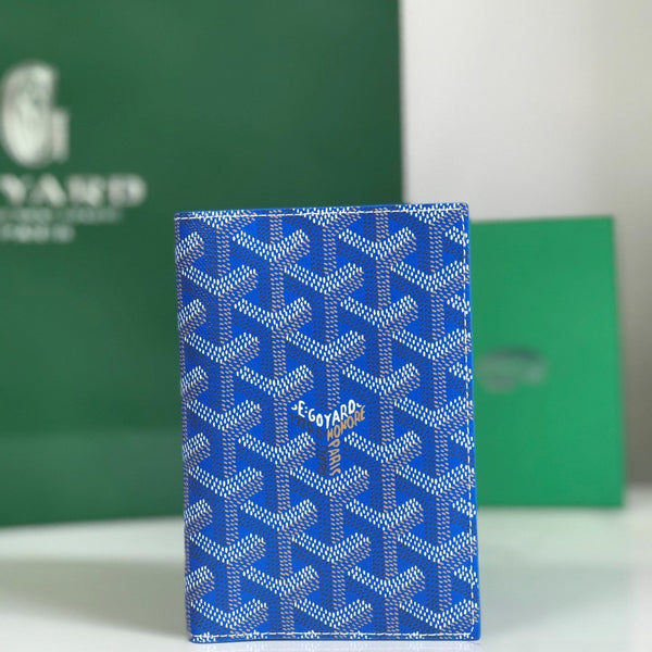 Goyard Grenelle Passport Cover 10cm Blue Canvas & Cafskin