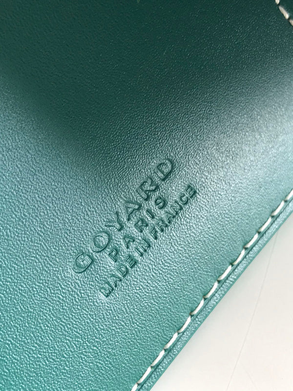 Goyard Grenelle Passport Cover 10cm Green Canvas & Cafskin