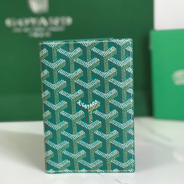 Goyard Grenelle Passport Cover 10cm Green Canvas & Cafskin