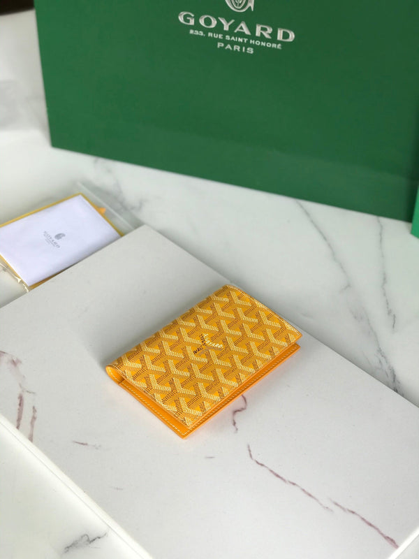 Goyard Grenelle Passport Cover 10cm Yellow Canvas & Cafskin