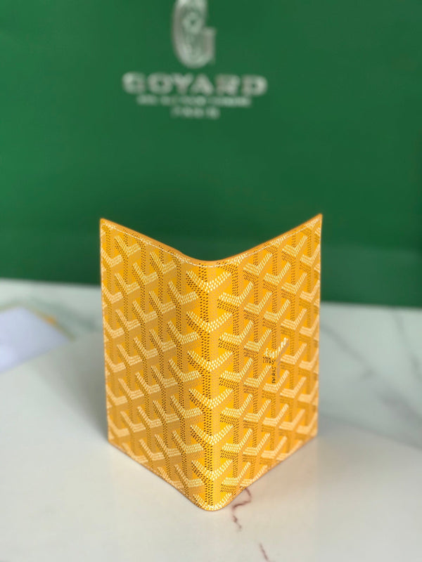 Goyard Grenelle Passport Cover 10cm Yellow Canvas & Cafskin