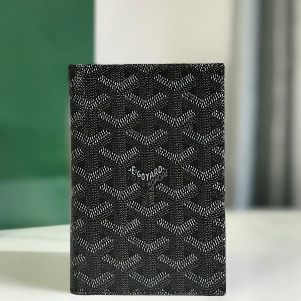 Goyard Grenelle Passport Cover 10cm Full Black Canvas & Cafskin