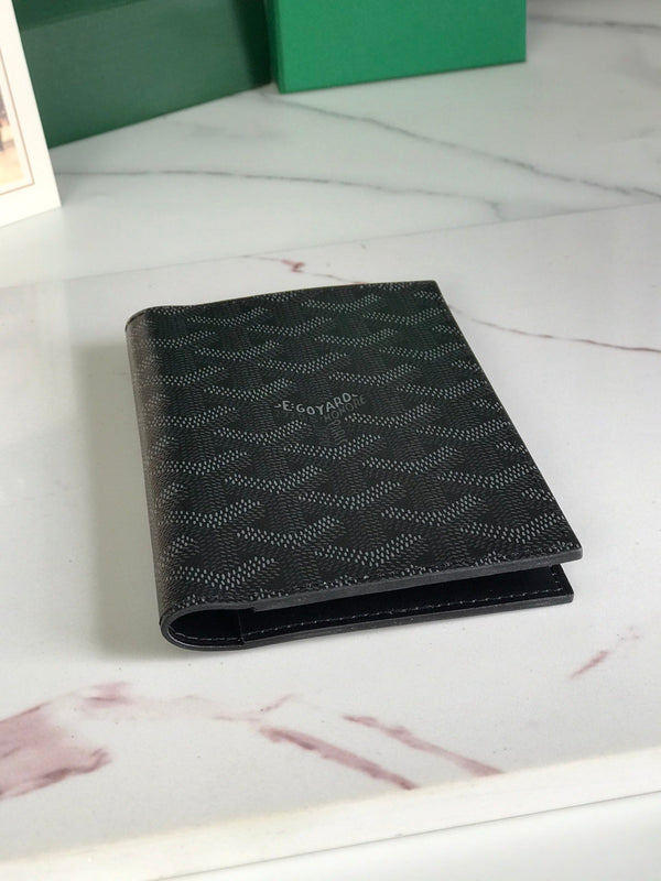 Goyard Grenelle Passport Cover 10cm Full Black Canvas & Cafskin