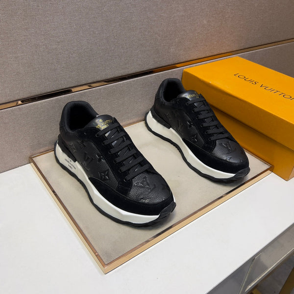 LV TRAINER SNEAKER BLACK EMBOSSED CALFSKIN AND SUEDE