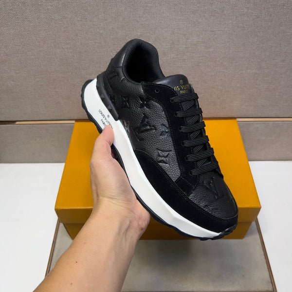 LV TRAINER SNEAKER BLACK EMBOSSED CALFSKIN AND SUEDE