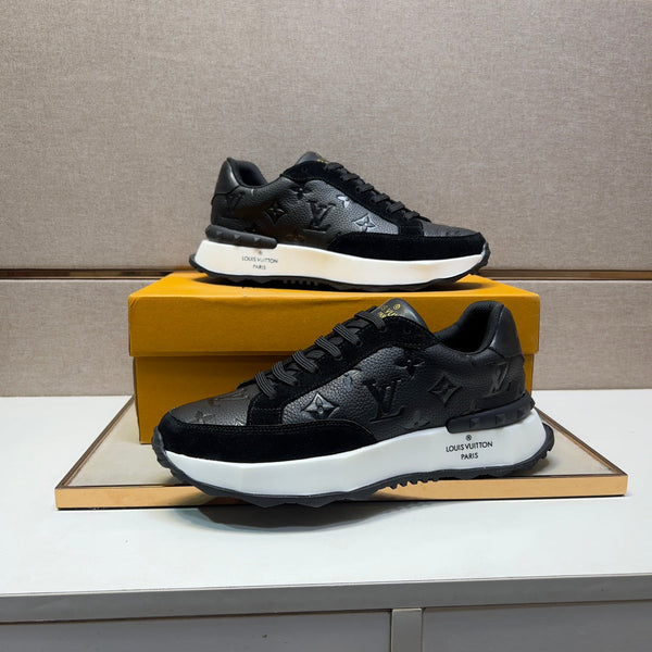 LV TRAINER SNEAKER BLACK EMBOSSED CALFSKIN AND SUEDE