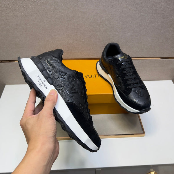 LV TRAINER SNEAKER BLACK EMBOSSED CALFSKIN AND SUEDE