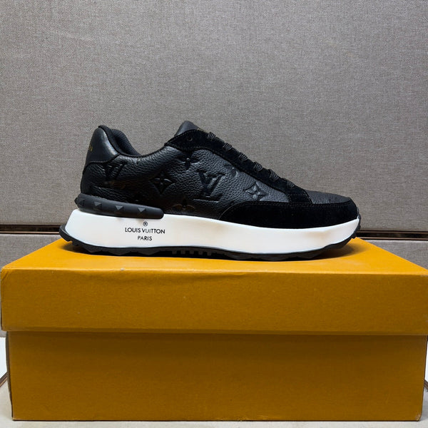 LV TRAINER SNEAKER BLACK EMBOSSED CALFSKIN AND SUEDE