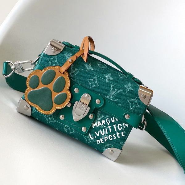 LV Soul Trunk handbag 19cm Green mix White Canvas Leather 252098