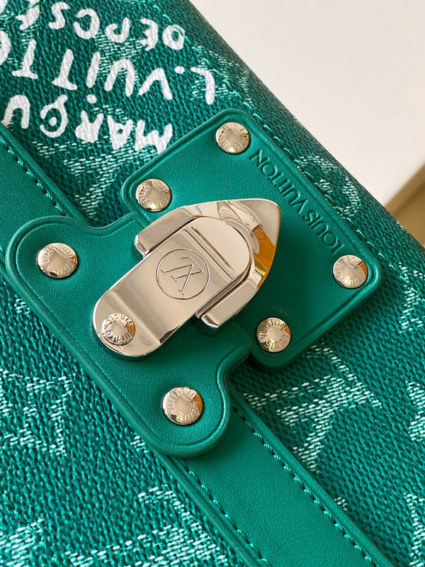LV Soul Trunk handbag 19cm Green mix White Canvas Leather 252098