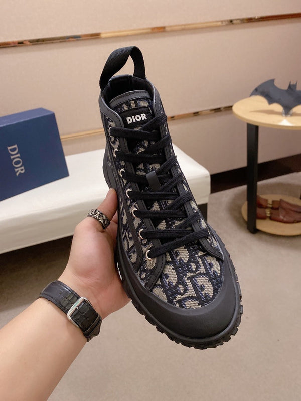 CD B28 HIGH SHOES BLACK AND BEIGE JACQUARD