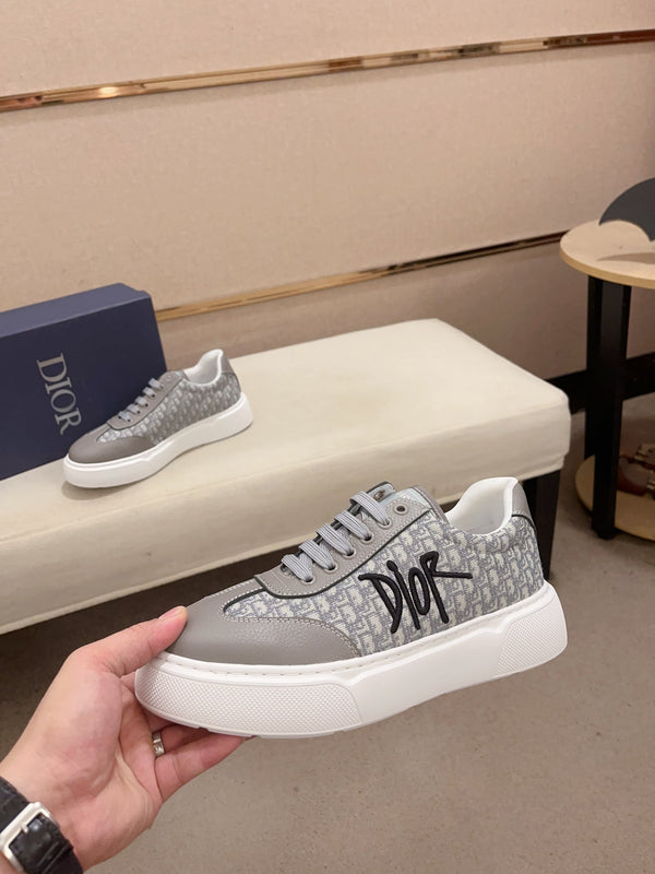 CD HOMME THICK-SOLE SNEAKERS GRAY CALFSKIN