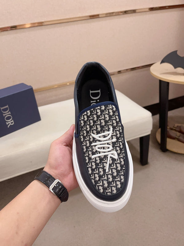 CD B23 SLIP ON NAVY CALFSKIN AND JACQUARD