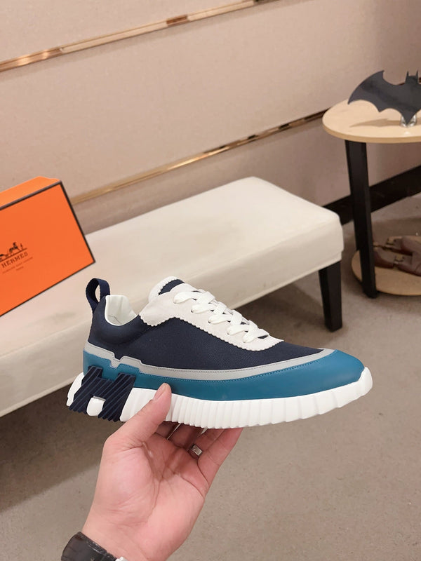 HM BOUNCING SNEAKER BLACK AND CERULEAN CALFSKIN