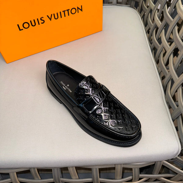 LV MAJOR LOAFERS IN BLACK EMBOSSED CALFSKIN