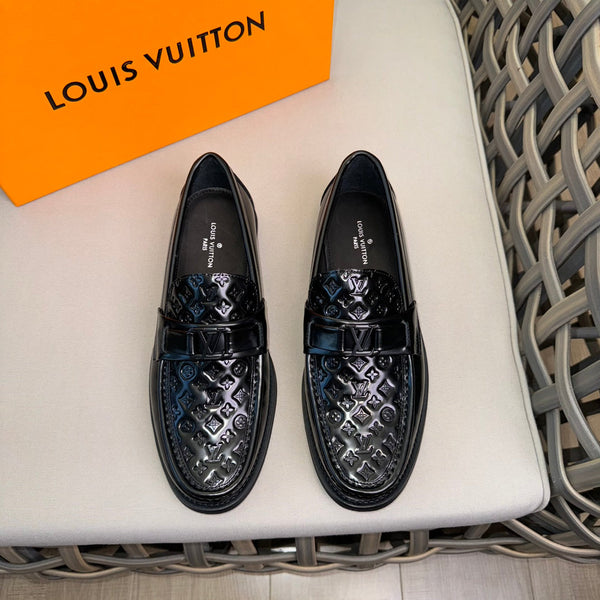 LV MAJOR LOAFERS IN BLACK EMBOSSED CALFSKIN