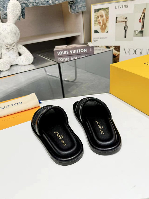 LV Bliss Flat Mule in tela nera e pelle di vitello