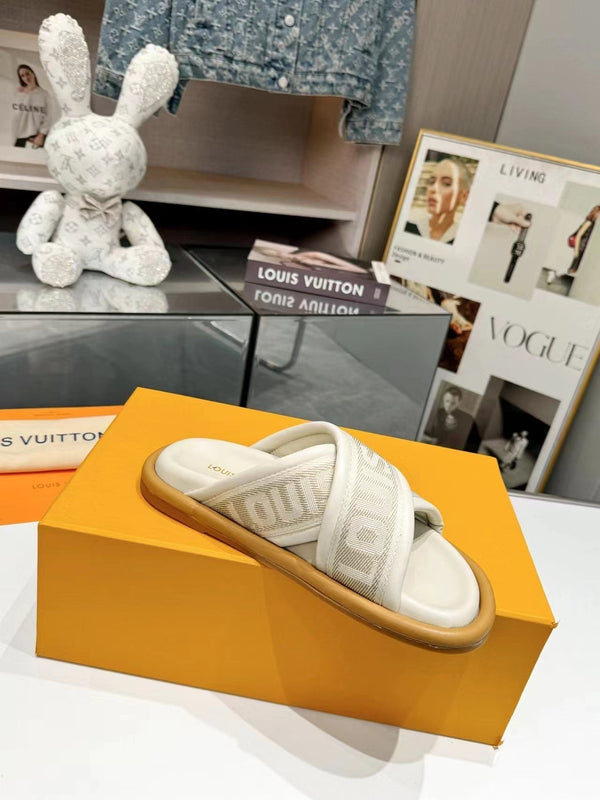 sandalo mulo lv bliss corss crema tessuto pelle di vitello