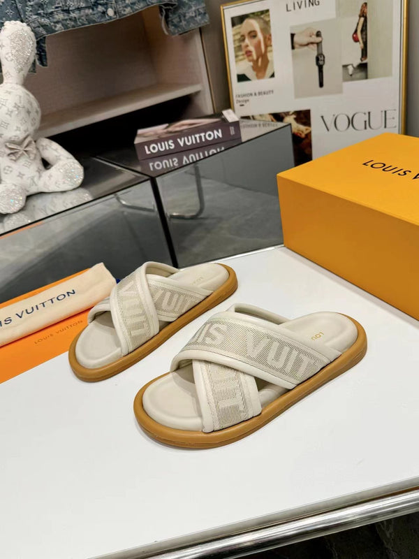 sandalo mulo lv bliss corss crema tessuto pelle di vitello