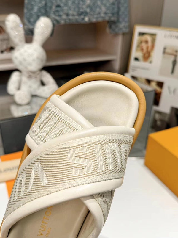 sandalo mulo lv bliss corss crema tessuto pelle di vitello