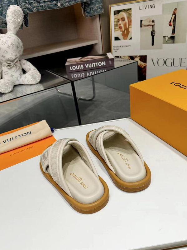 sandalo mulo lv bliss corss crema tessuto pelle di vitello