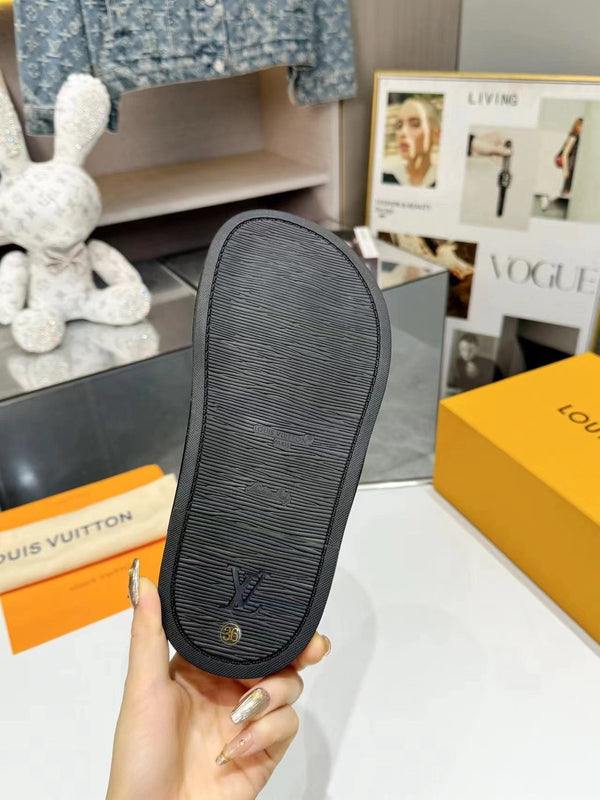 lv bliss cross sandal mule black textile calfskin