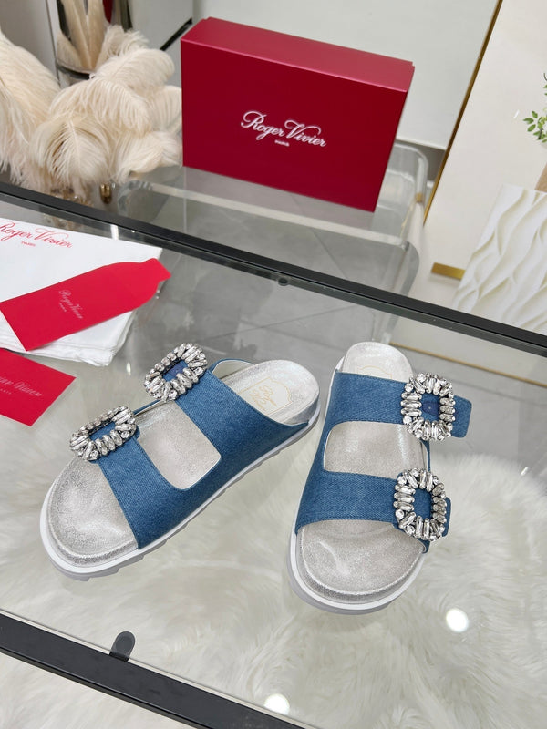 Viv 25 Slidy Slippers Blue PVC Silk Cowhide 259285