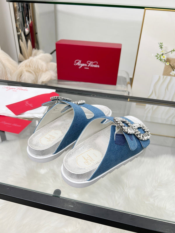 Viv 25 Slidy Slippers Blue PVC Silk Cowhide 259285