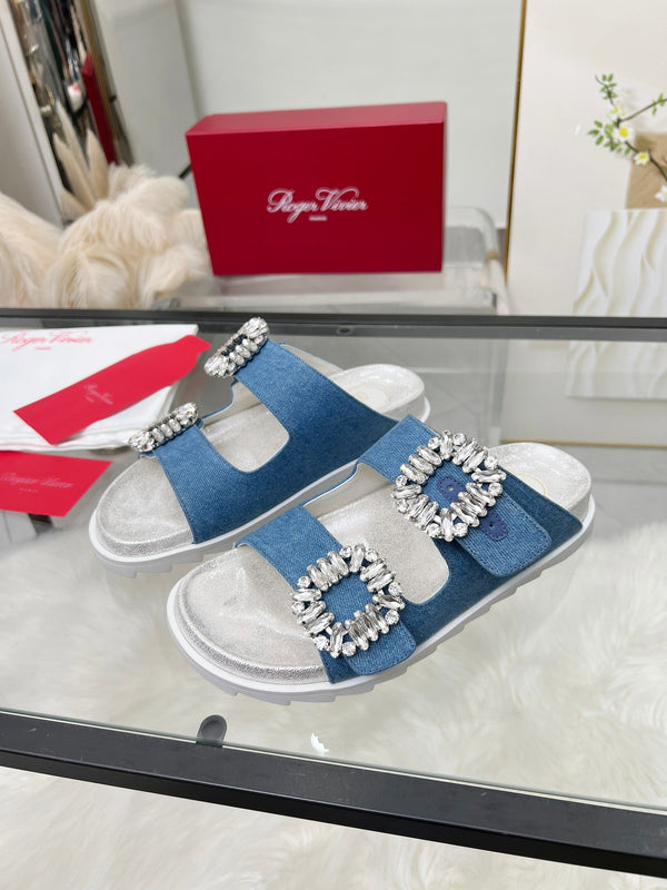 Viv 25 Slidy Slippers Blue PVC Silk Cowhide 259285