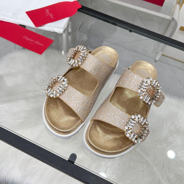 Viv 25 Slidy Diamond Slippers Gold PVC Silk Cowhide 259286