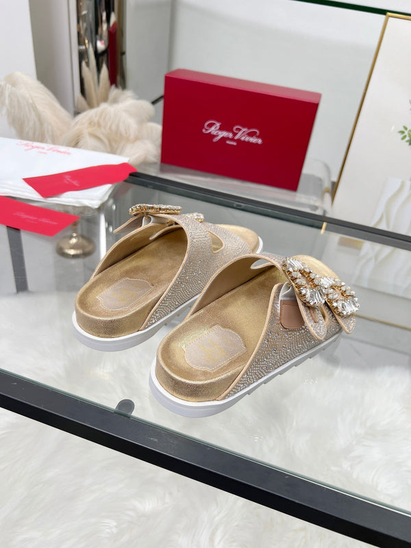 Viv 25 Slidy Diamond Slippers Gold PVC Silk Cowhide 259286