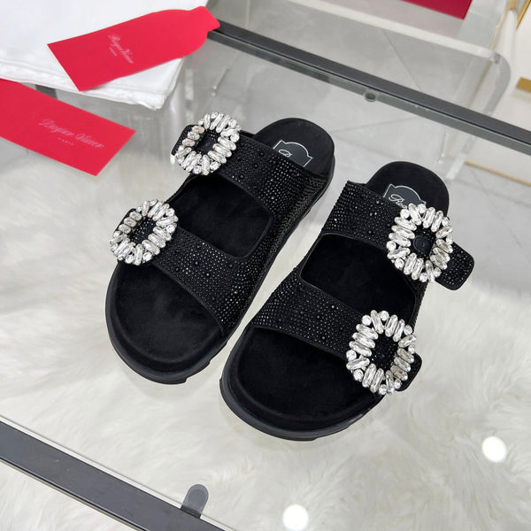 Viv 25 Slidy Diamond Slippers Black PVC Silk Cowhide 259287