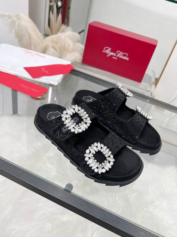 Viv 25 Slidy Diamond Slippers Black PVC Silk Cowhide 259287